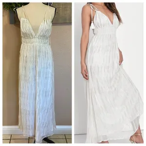 NWOT Lulus Sunshine Dreaming White Lurex Striped Tie-Strap Maxi Dress thumbnail 3