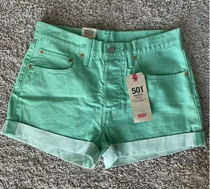 NWT Levi's 501 Shorts Mid Rise Mint Green Button Fly High Rise size 30 Denim thumbnail 1