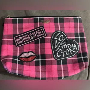 Victoria’s Secret Plaid Cosmetic Bag with Patches thumbnail 2