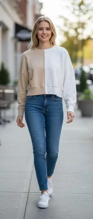 Abercrombie & Fitch Soft AF Cream Colorblock Cropped Crewneck Sweatshirt Size M thumbnail 1