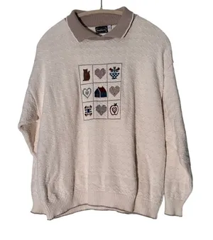 Bon‎ Worth Vintage Quiltrd Collared Sweater Grandma Cottagcore Women's Sz Large thumbnail 1