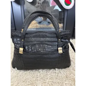 Vintage Black Embossed‎ Crocodile Texture Top Handle Handbag Gold Hardware Women thumbnail 2