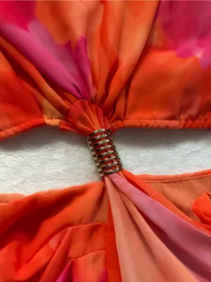 Hello Molly Golden Hour Drinks Midi Dress Orange Size 2 XS Cutout Chain Back thumbnail 12
