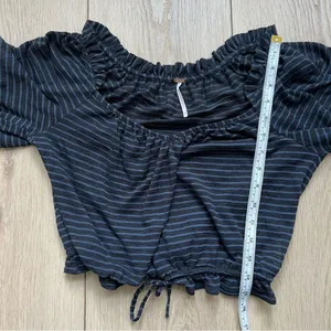 Free People Dorothy Cropped Top Peasant Style Black Blue Navy Stripe Size XS thumbnail 11
