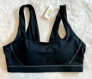 NWT Offline by Aerie Black with Gray Stitching Goals Padded Sports Bra - Size: S thumbnail 1