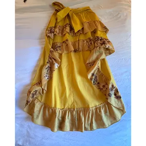 CQ by CQ Maxi Skirt Womens Size M Mustard Yellow Floral Ruffles High Low Boho thumbnail 4