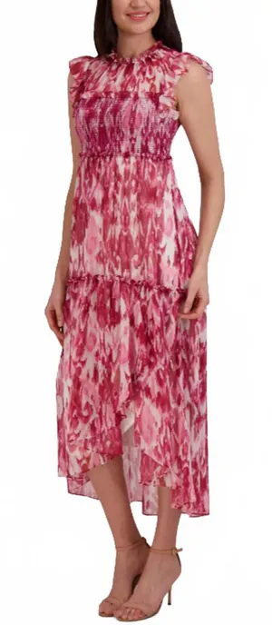 Julia Jordan Ikat Print Tiered Midi Dress Pink Size 14 NWT thumbnail 1