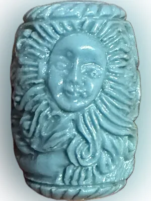 Carved Sun Face/Mermaid Turquoise Color Resin Beads - set of 2 thumbnail 2
