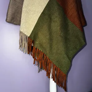 NEW Boutique Color Block Poncho with Fringe thumbnail 5