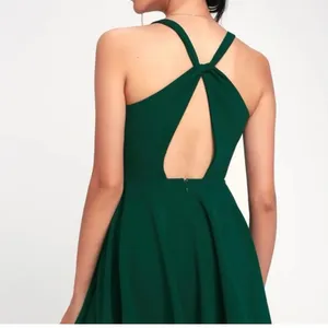 Lulus NWT Wonder Whirl Dark Green Twist Back Skater Dress XL thumbnail 2