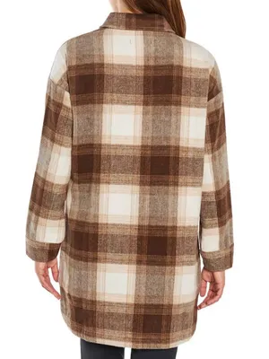 Banana Republic Brown Beige Plaid Wool Blend Shirt Jacket Size L thumbnail 2