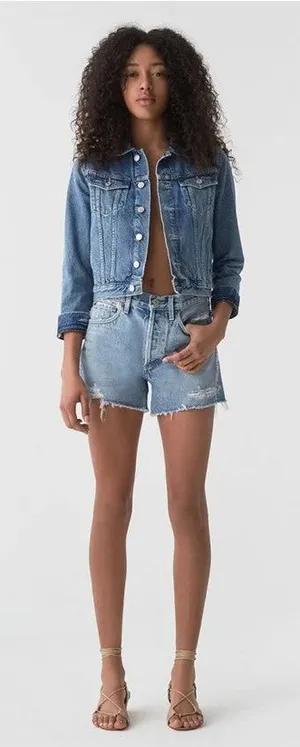 AGOLDE Micah Boyfriend Denim Shorts Swapmeet Distressed Raw Hem Womens Size 24 thumbnail 1