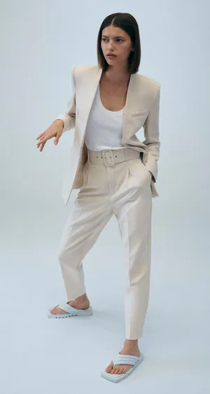 ZARA ecru high waisted belted fabric pants blogger favorite thumbnail 11
