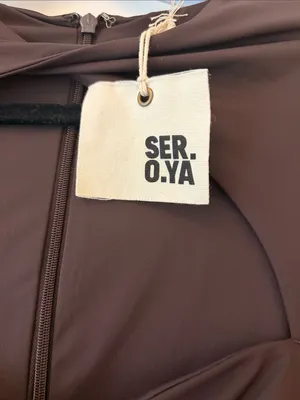 SEROYA Karma Midi Dress in Brown, size Small thumbnail 4