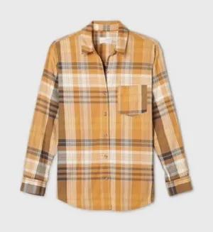 NWT Womens Universal Thread Plaid Yellow Autumn Long Sleeve Shirt - Sz XS thumbnail 1