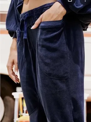 Free People Movement Let It Go Velour Joggers Blue Stretch Pants Medium thumbnail 2
