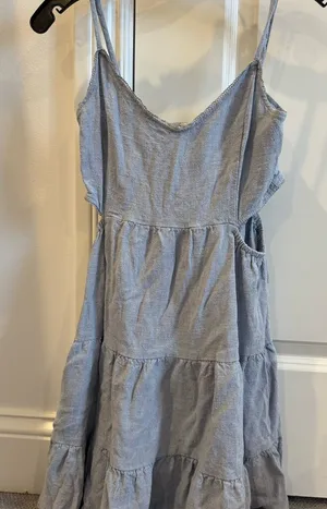 Altar’d state light blue linen mini dress with cutouts thumbnail 1