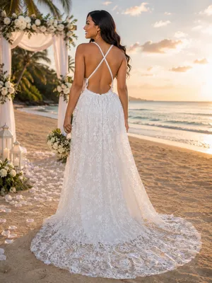 Ryanth Long Lace Wedding Dresses Bride Simple Beach Dress Train Boho Bridal thumbnail 2