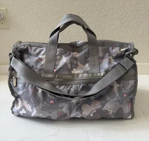 LeSportsac Large Weekender Duffel Bag Grey Pink Floral Butterfly thumbnail 1