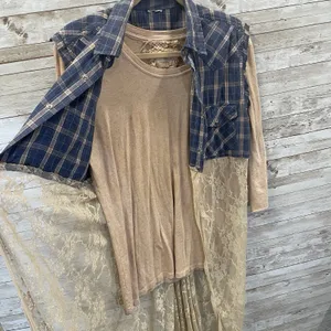Vtg Gypsy South Atlanta L Reworked Sleeveless Plaid Lace Tunic Vest & Shirt Y2K‎ thumbnail 2