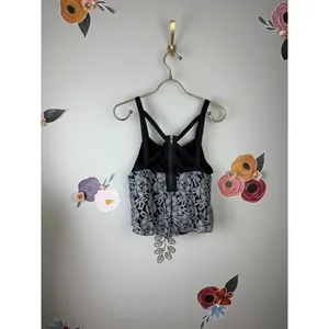 Free People Black and Gray Cropped Lace Swing Sleeveless Tank - Size - XS thumbnail 3
