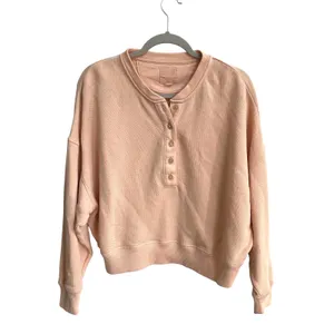 American Eagle Henley Sweatshirt Womens Small Peach‎ Relaxed Waffle Knit Cropped thumbnail 2
