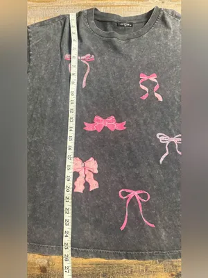 Acid wash black Short-Sleeve Tee with Pink Bow Prints thumbnail 7