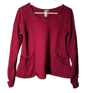 Flutter Squeak‎ Women's Size Medium Thick Knit Top Sweatshirt Cherry Red Pockets thumbnail 1