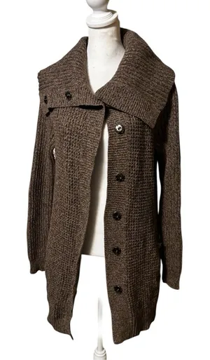 Old Navy Women’s Brown Button-Up Cardigan With Side Pockets Sz M thumbnail 1
