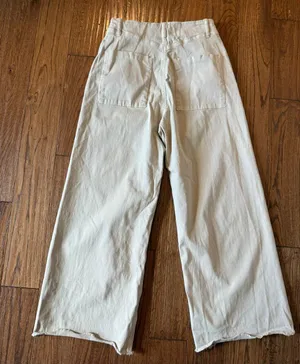 Zara high rise khaki side zip wide leg crop pant size 4 thumbnail 6