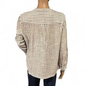 Abercrombie & Fitch White & Black Striped Lace Up Boho Top Size Large Cotton thumbnail 5