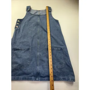 Ladies Blue Denim Sleeveless Jumper‎ Dress Medium Side Button Front Pockets thumbnail 2