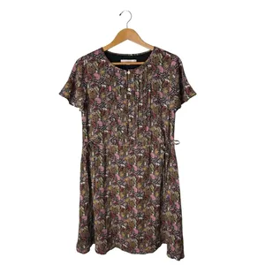 Loft Paradise Pintucked Side Tie Dress Women Medium Green Pink NWT Tropical Boho thumbnail 2