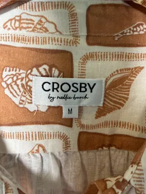 Crosby by Mollie Burch Linen Coastal Neutral Seashell Print Shirt Dress M thumbnail 8