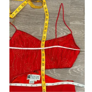 VTG Y2K Showtime Red Beaded Asymmetrical Midriff Cutout Prom Gown Sexy Witch 90s thumbnail 11