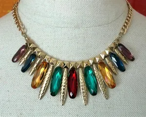 IMAN Global Chic Multicolor Jeweled Gold Tone Spike Statement Necklace thumbnail 1
