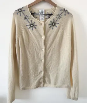 100% Lambswool Laura Ashley Cardigan with Snowflakes thumbnail 1
