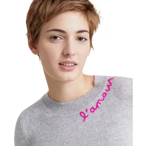 NWT Charter Club Women's Cashmere L'Amour Embroidered Crewneck Sweater Gray M thumbnail 2