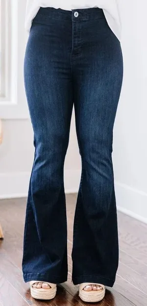 Shop The Mint Defiance Dark Wash High Rise Flare Bell Bottom Jeans 7/28 thumbnail 1