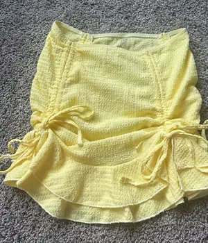 SHEIN Yellow Ruched Swim Coverup Skirt thumbnail 1