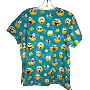 Scrub Central Smiley Faces Scrub Shirt Blue Size M thumbnail 5
