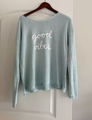 Good Vibes Light Mint Women's Knit Sweater Blue Size L thumbnail 1