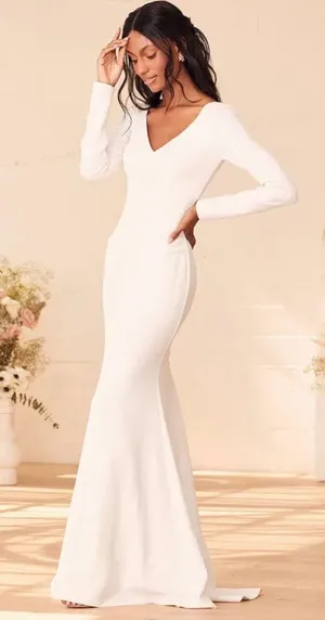 Lulus New Feeling of Forever White Long Sleeve Mermaid Maxi Dress thumbnail 1