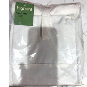 Figmint Insulated Lunch Tote White Canvas Minimalist Bag New Fold Over Closure thumbnail 6
