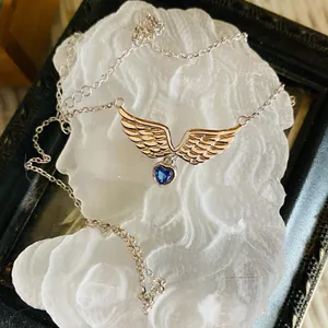 Angel Heart Wings Blue Cz Sterling Silver Necklace thumbnail 1