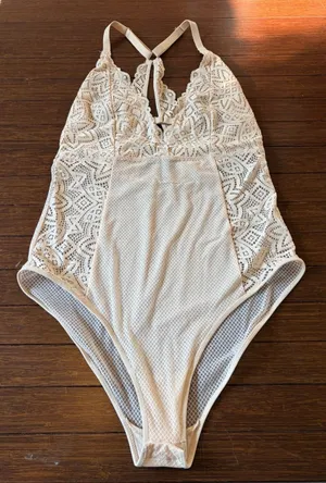 Aerie Lace Bodysuit in Nude Racer back tummy control size Medium M thumbnail 1