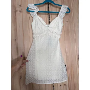 NWT Lulus Melosa Ivory Textured Ruffled Mini Dress Party Night Out Resort Sze XS thumbnail 2
