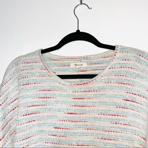 Madewell Puff Sleeve Textured Cream & Multicolor Striped Knit Top thumbnail 2