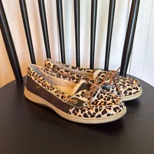 Sperry angelfish leopard Sherpa lined moccasin loafers 8 thumbnail 2