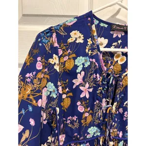 R Yiposha Navy Blue Floral Boho Empire Waist Midi Dress XS 0/2 Long Sleeve thumbnail 3